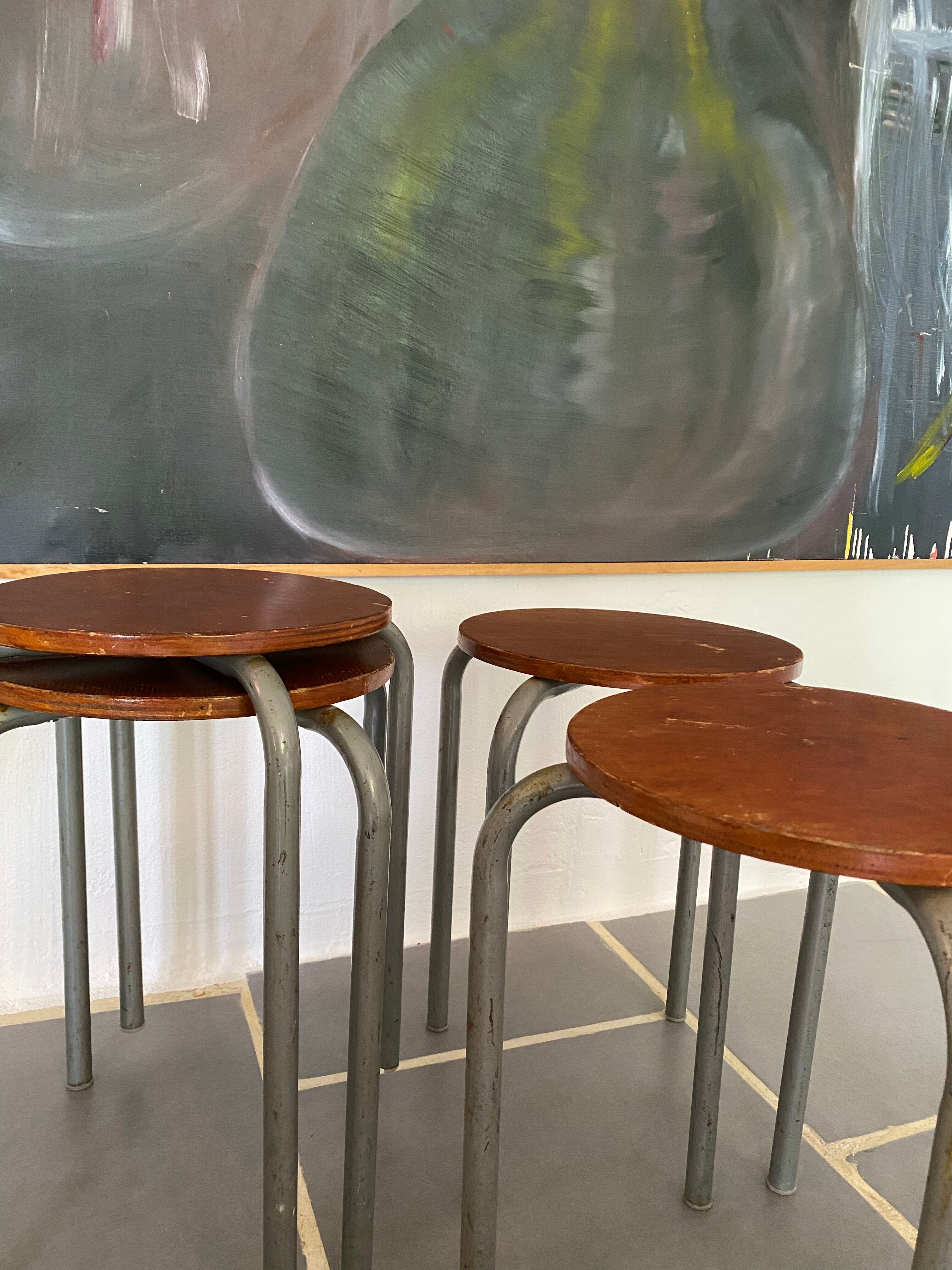 Set of 4 vintage industrial stools 50s