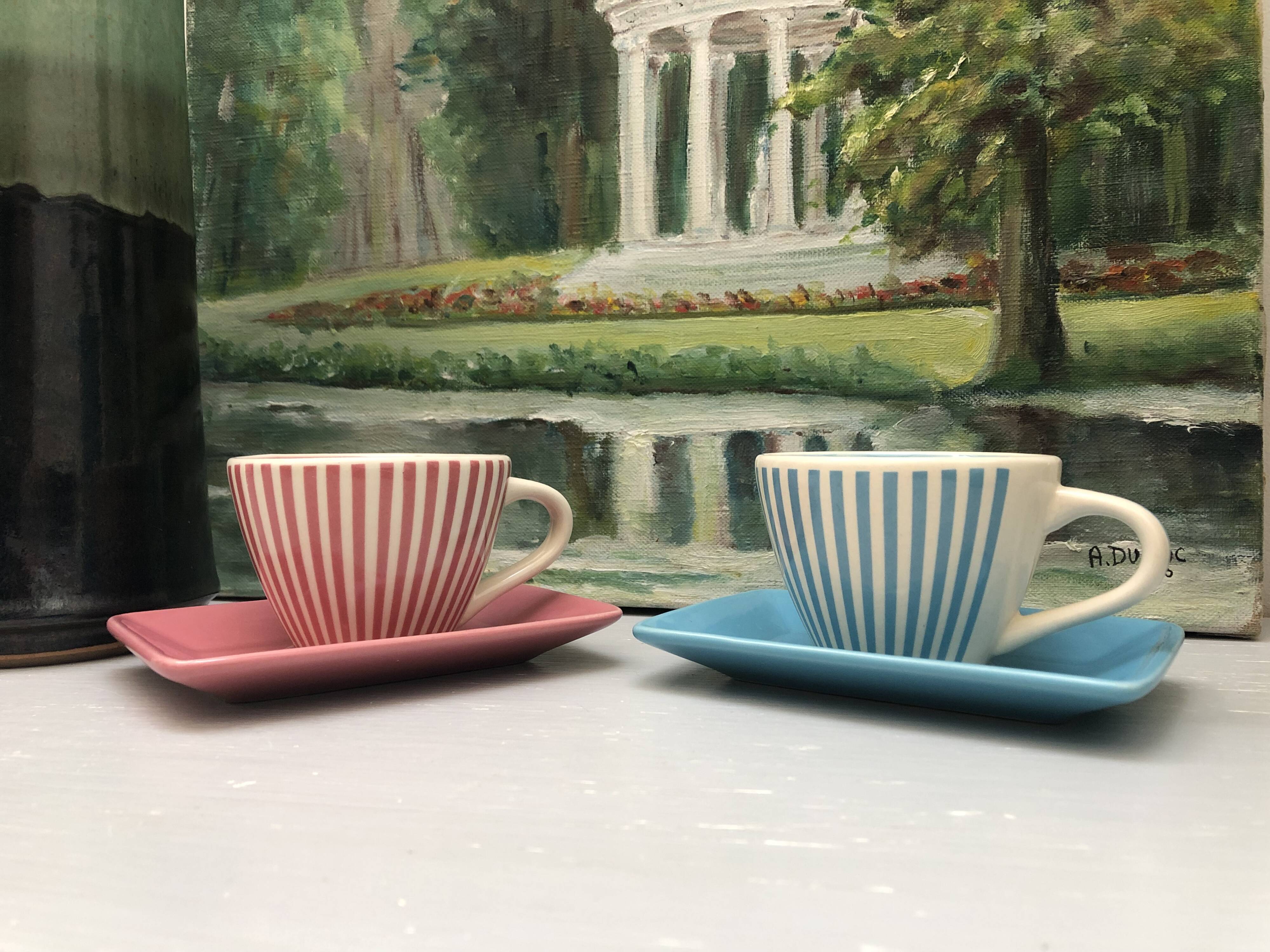4 vintage ceramic coffee cups produced by LBVYR Circa
