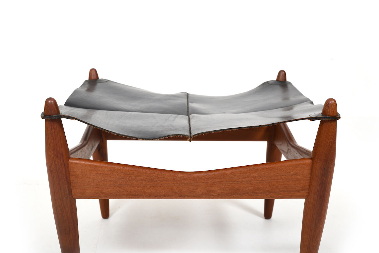 Illum Wikkelsø Teak and Leather Ottoman Denmark 1960s