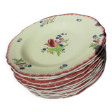 11 assiettes plates en faïence de Gien modèle Lorraine