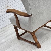 1950s, Danish high-backed armchair, reupholstered, wool, oak wood.