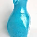 Large pitcher-shaped vase in blue bubble glass paste, th