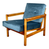 Wooden vintage armchair brown sea blue design by Z. Bączyk - light wood