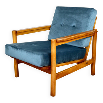Wooden vintage armchair brown sea blue design by Z. Bączyk - light wood
