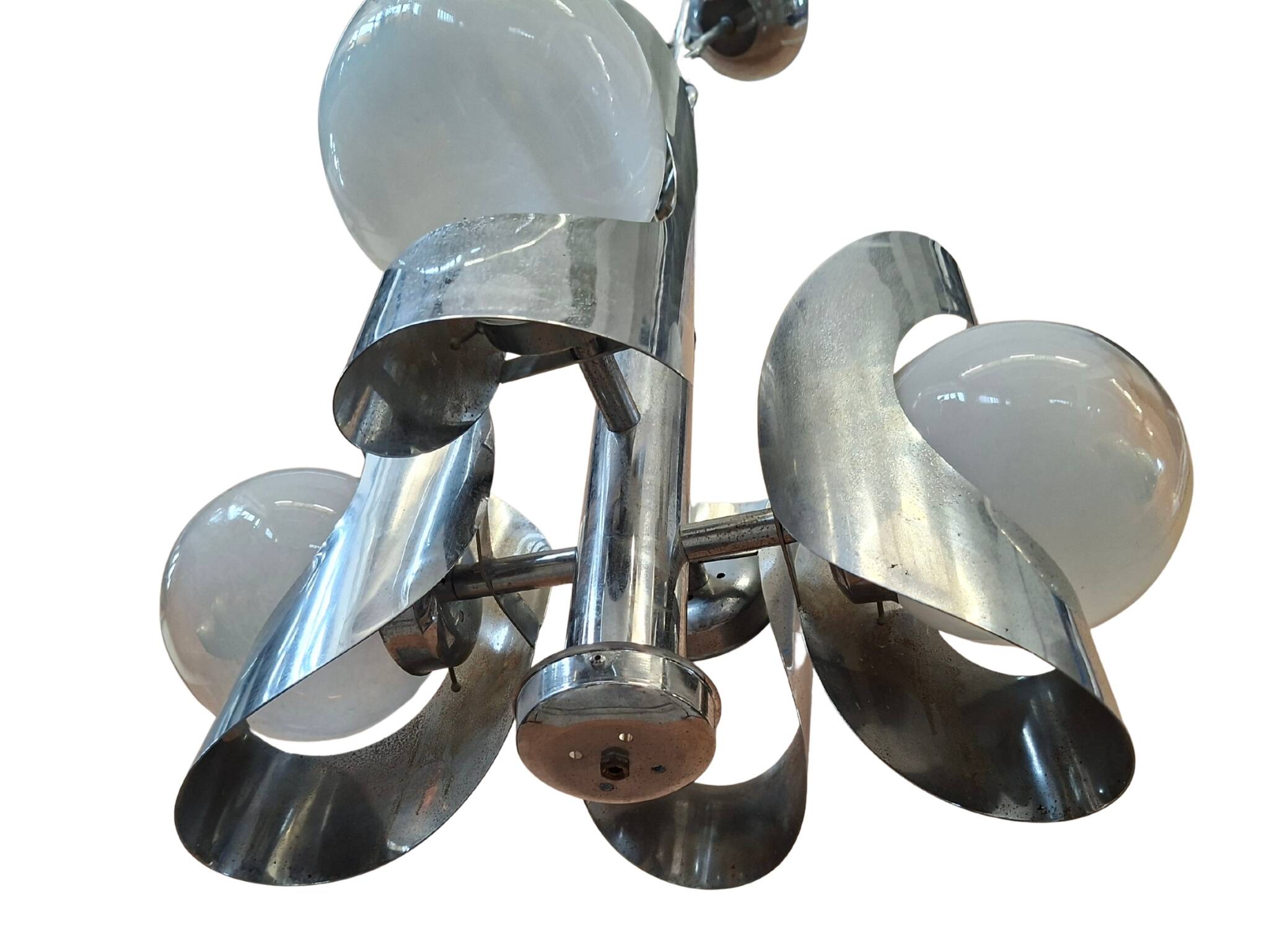 Iconico Lampadario Vintage Anni '70 – Design "Space Age" in Ferro Cromato