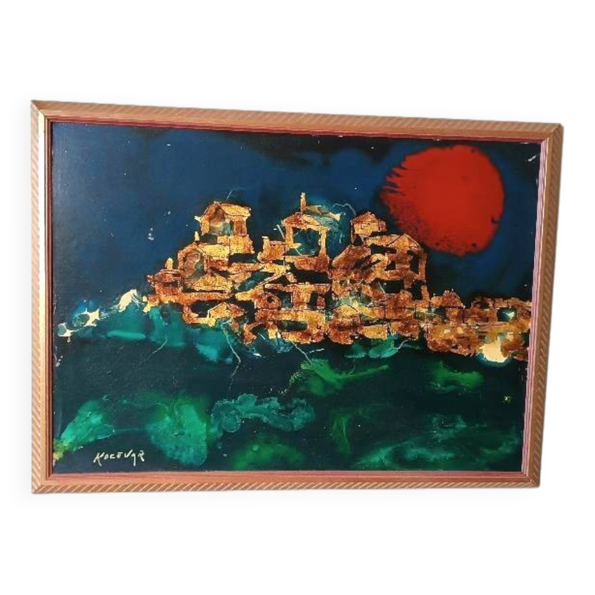 Abstract painting - gold leaf and enamel - Enzo Kocevar 1970s