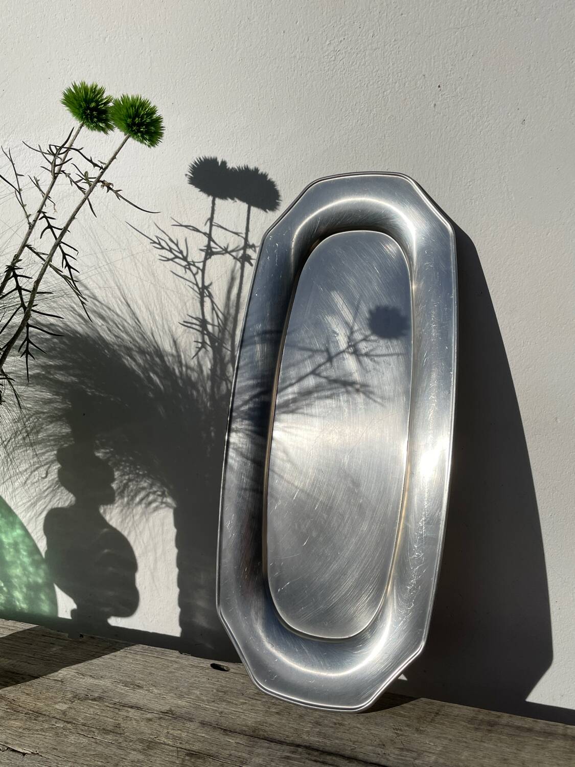 Large, long oval stainless steel platter by Rémy Letang