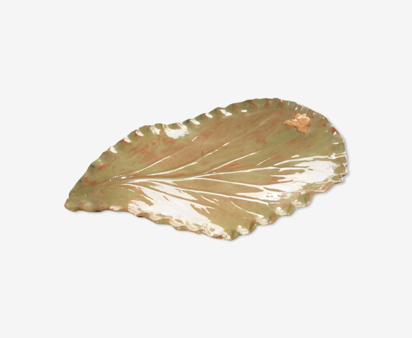 Coupe vide-poche en terre cuite vernissée formant une feuille
