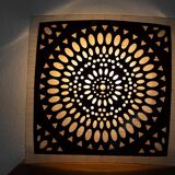 Square wall lamp in red wood and rice paper, prod. Steelline 1980
