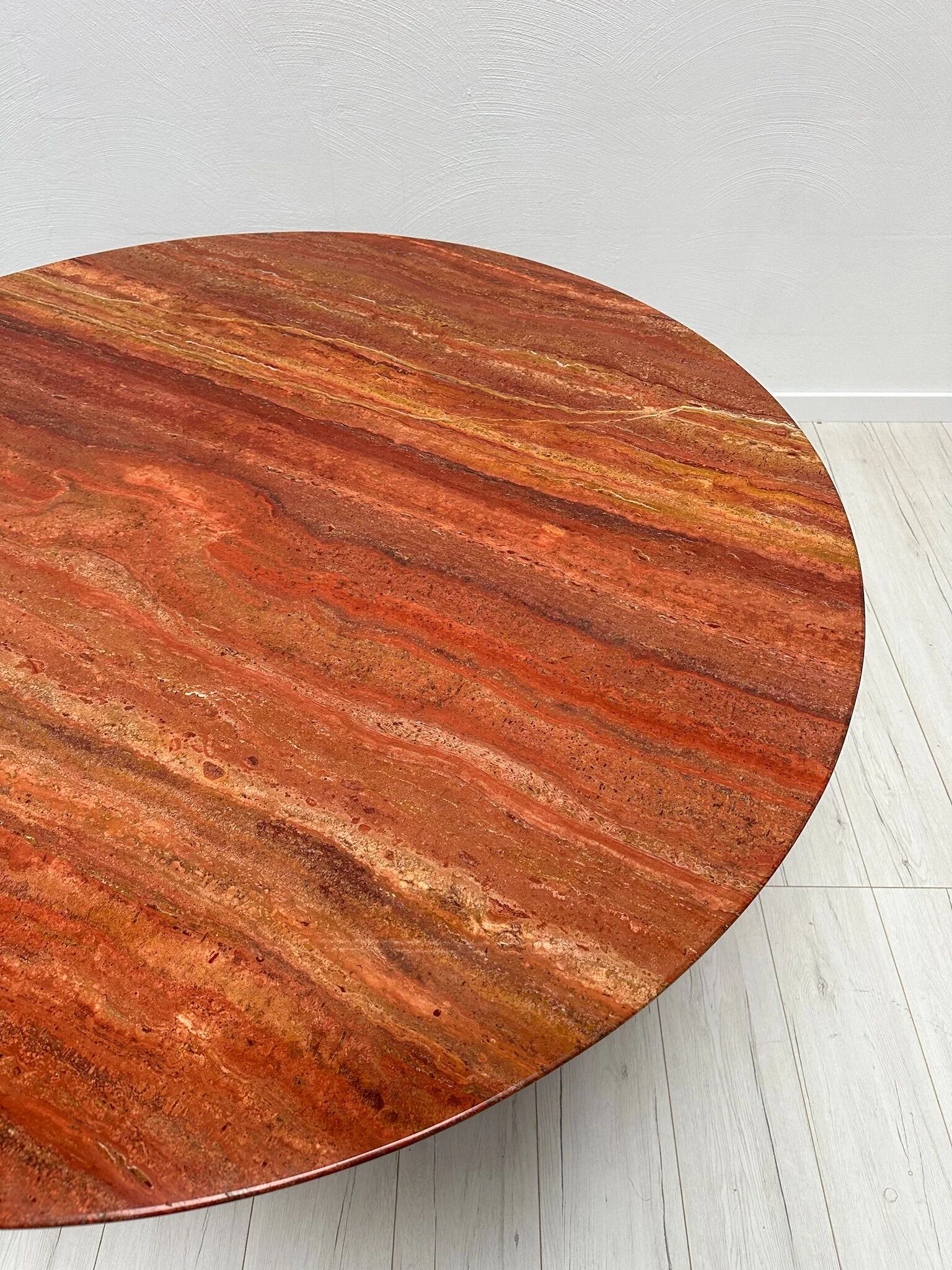 1970s Vintage Extra Large Round Red Travertine Dining Table