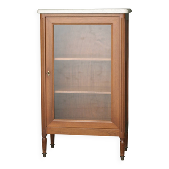 Beautiful Louis XVI style display case in cherry wood with marble