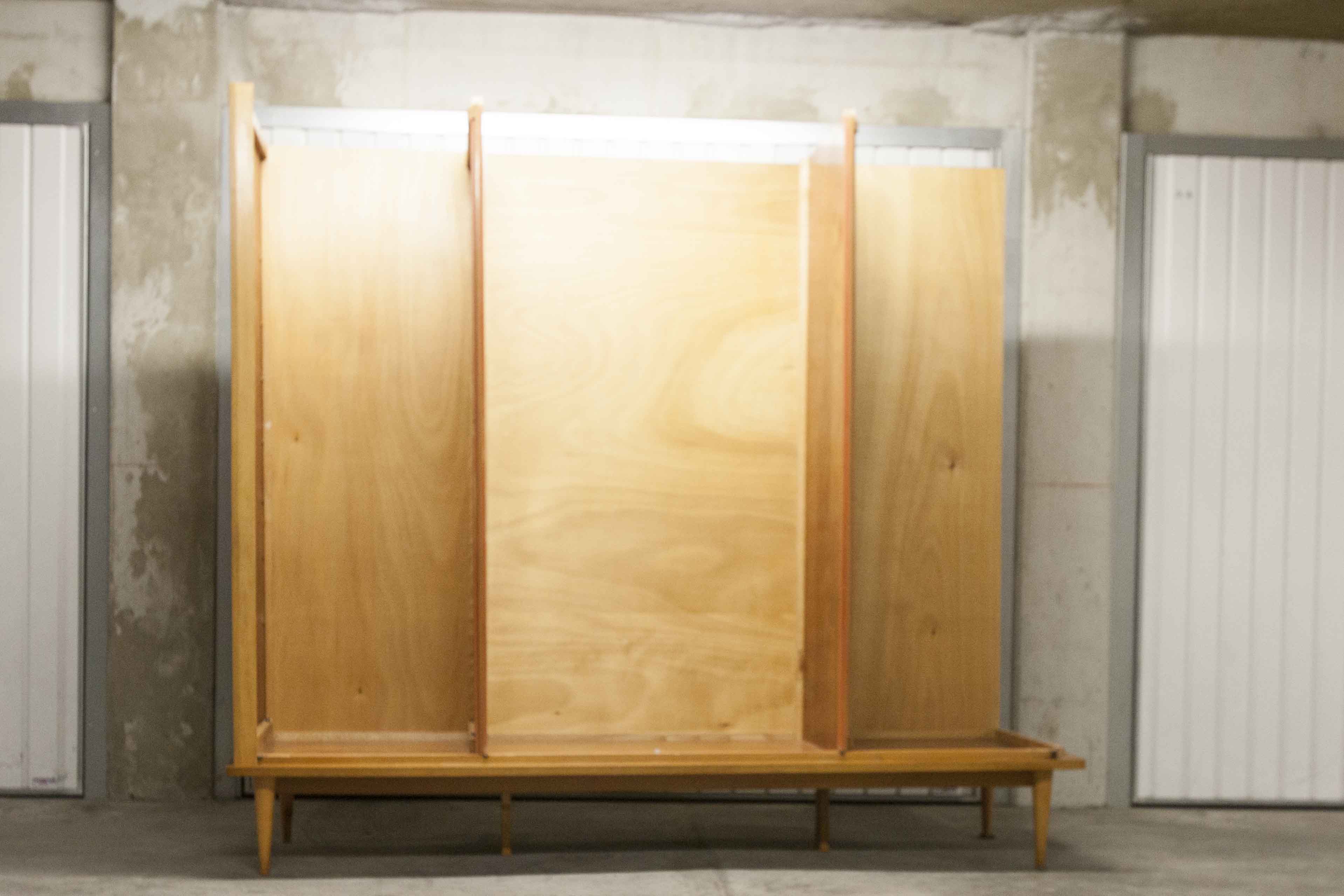 Scandinavian wardrobe 1960 honey color 4 doors L 205 cm