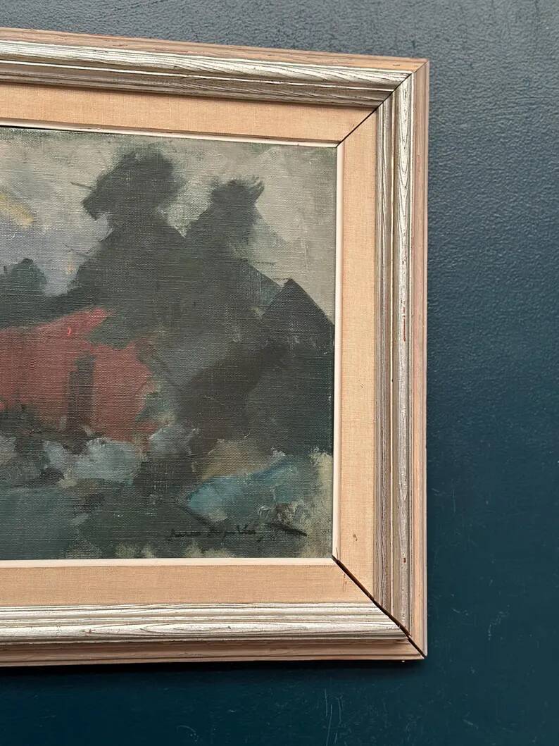 Original Swedish Oil on Canvas – “Red Barn” by Arne Aspelin – Signed – Vintage & Framed – 70 × 50 cm (27.6" × 19.7")