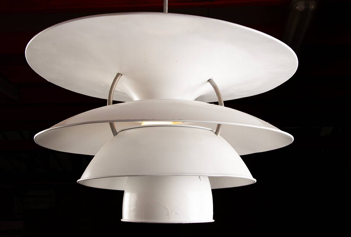 Danish brushed metal pendant light, Poulsen "Charlottenborg" model.
