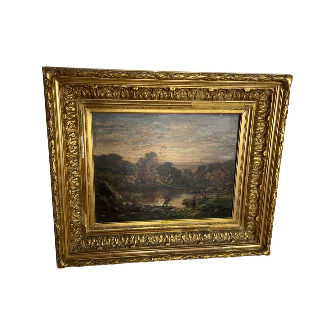 A. Ryban: Oil on panel man in a boat. dated 1877