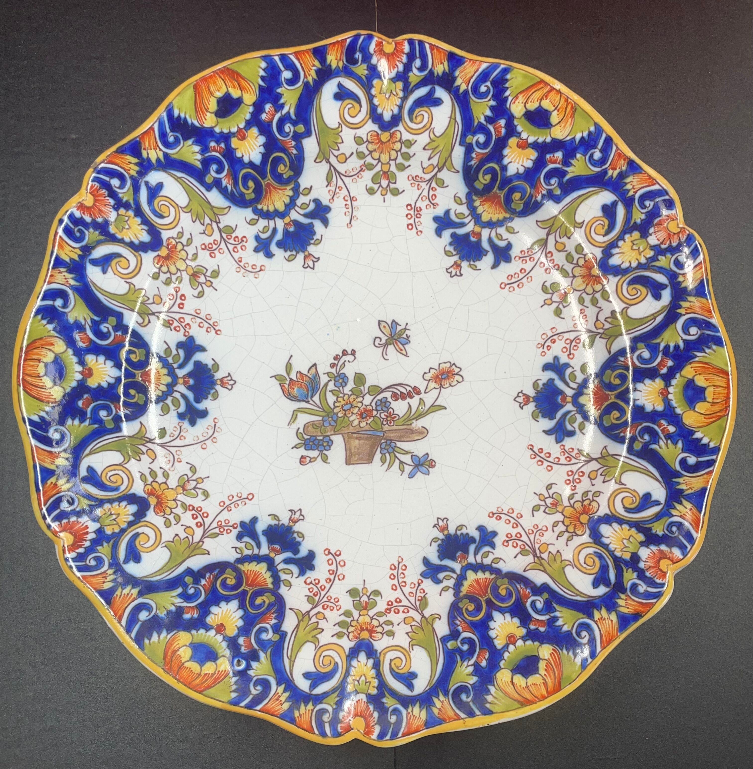 Faience dish of rouen -flower basket - ø 38 cm