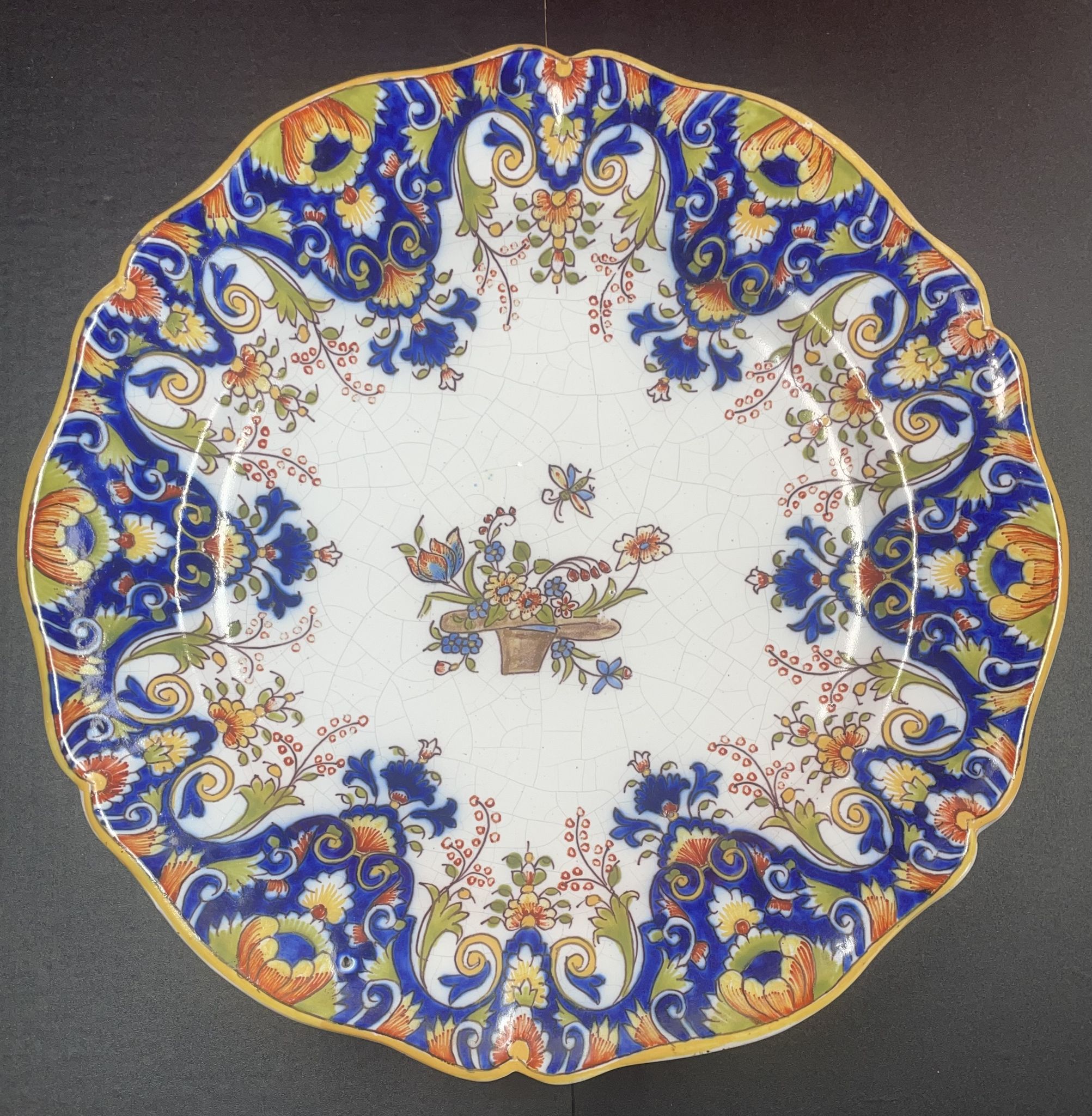 Faience dish of rouen -flower basket - ø 38 cm