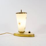 Lampe de table verre opalin et base laiton années 50