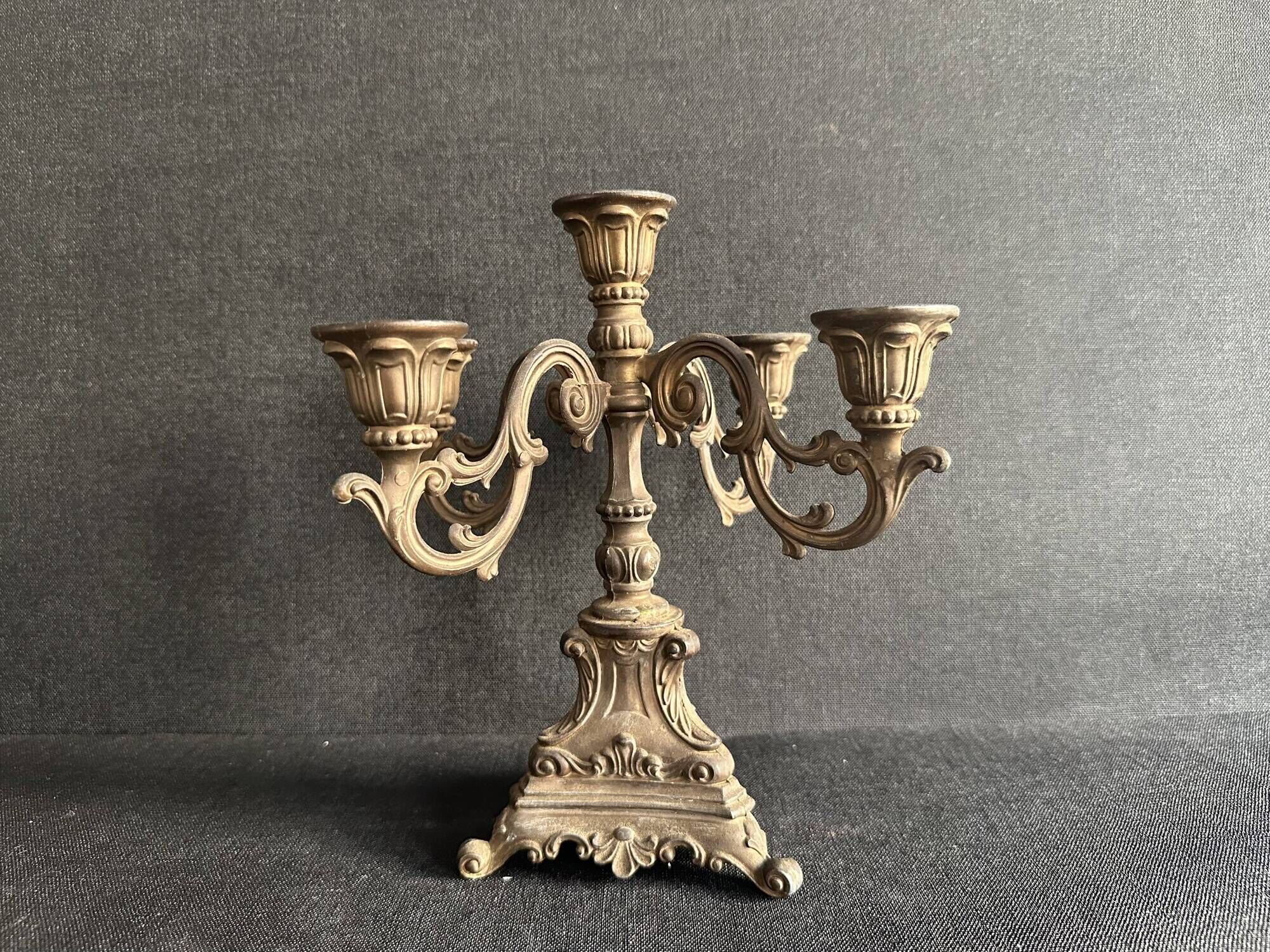 Small antique candelabrum with 5 lights in patinated brass - early 20th century