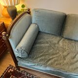 Vintage Louis XVI style blue velvet sofa