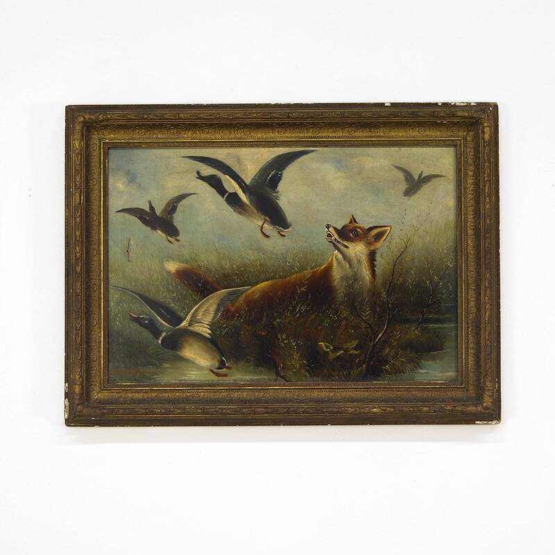 Decorative antique english painting fox and ducks