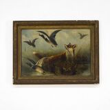 Decorative antique english painting fox and ducks