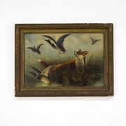 Peinture anglaise antique décorative de renard et canards