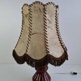 Vintage ceramic table lamp with hand-stitched leather shade, 1980s.