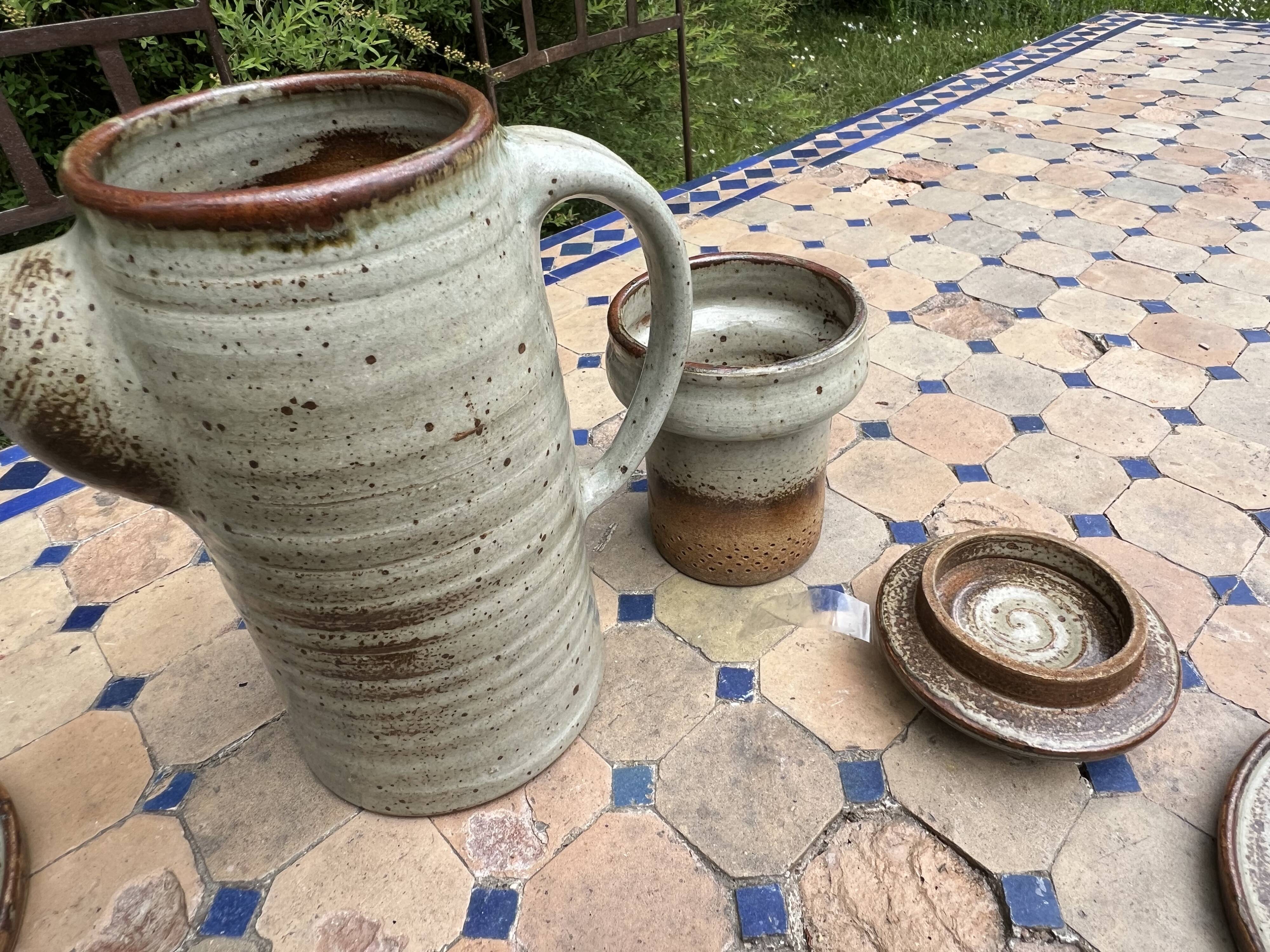 Vintage coffee and tea set in glazed stoneware from Puis potters - 15 pieces