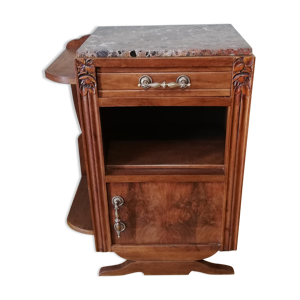 table de chevet ou meuble d'appoint en bois et dessus marbre de style art déco