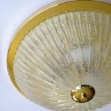 Large vintage ceiling lamp, glass and brass 60s