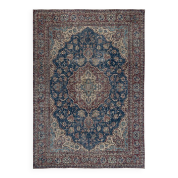 Tapis de sol turc traditionnel vintage fait à la main. Tapis en laine noué à la main avec un design de médaillon.