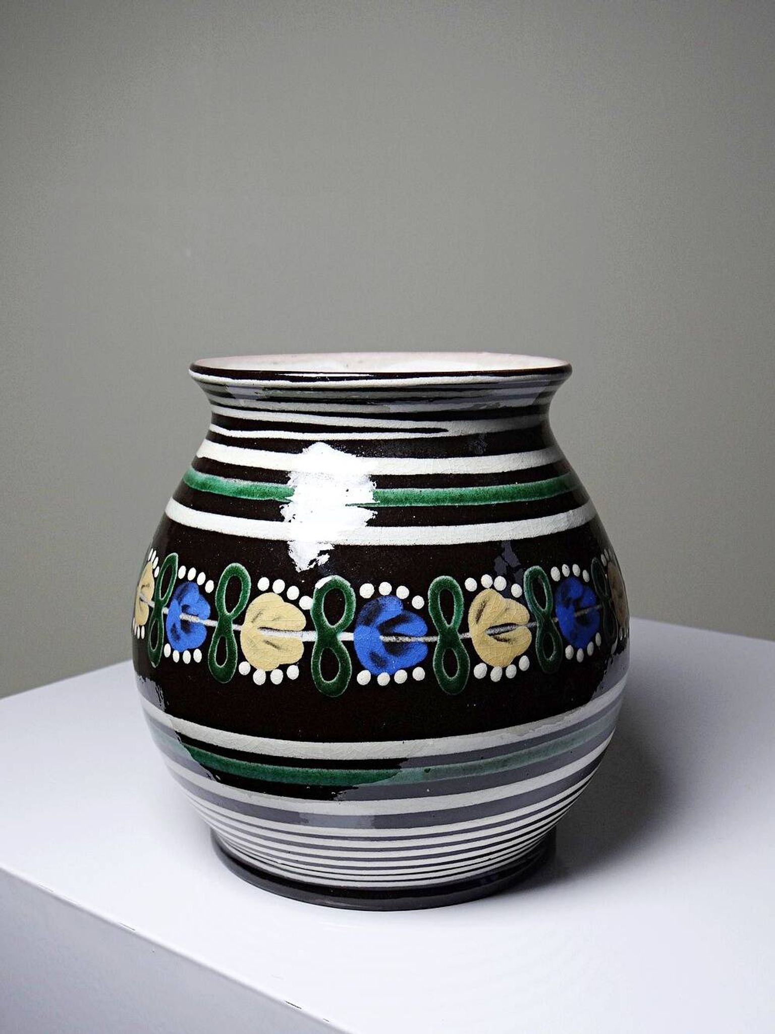Small antique Slovak vase from Pozdišov in glazed terracotta, 1920s-1930s.