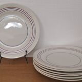 Set of 7 flat plates CERANORD St AMAND décor blue and red lines French Antique