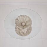Italian "Flower" Coffee Table in Travertine With Facet-cut Round Plate, 1980s