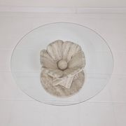 Italian "Flower" Coffee Table in Travertine With Facet-cut Round Plate, 1980s