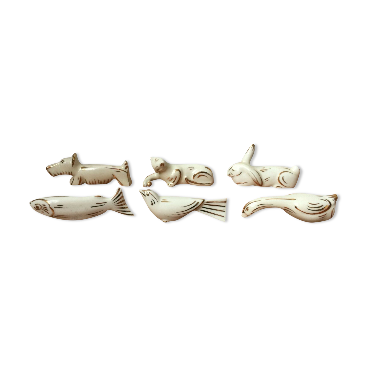 Lot de 6 porte couteaux animaliers en porcelaine de Limoges