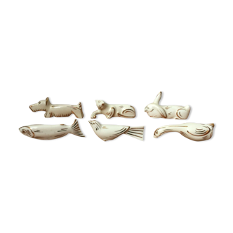 Set of 6 animal knife holders in Limoges porcelain