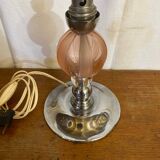 Antique Lamp Base Pink & Clear Glass Ball Chrome Base Vintage