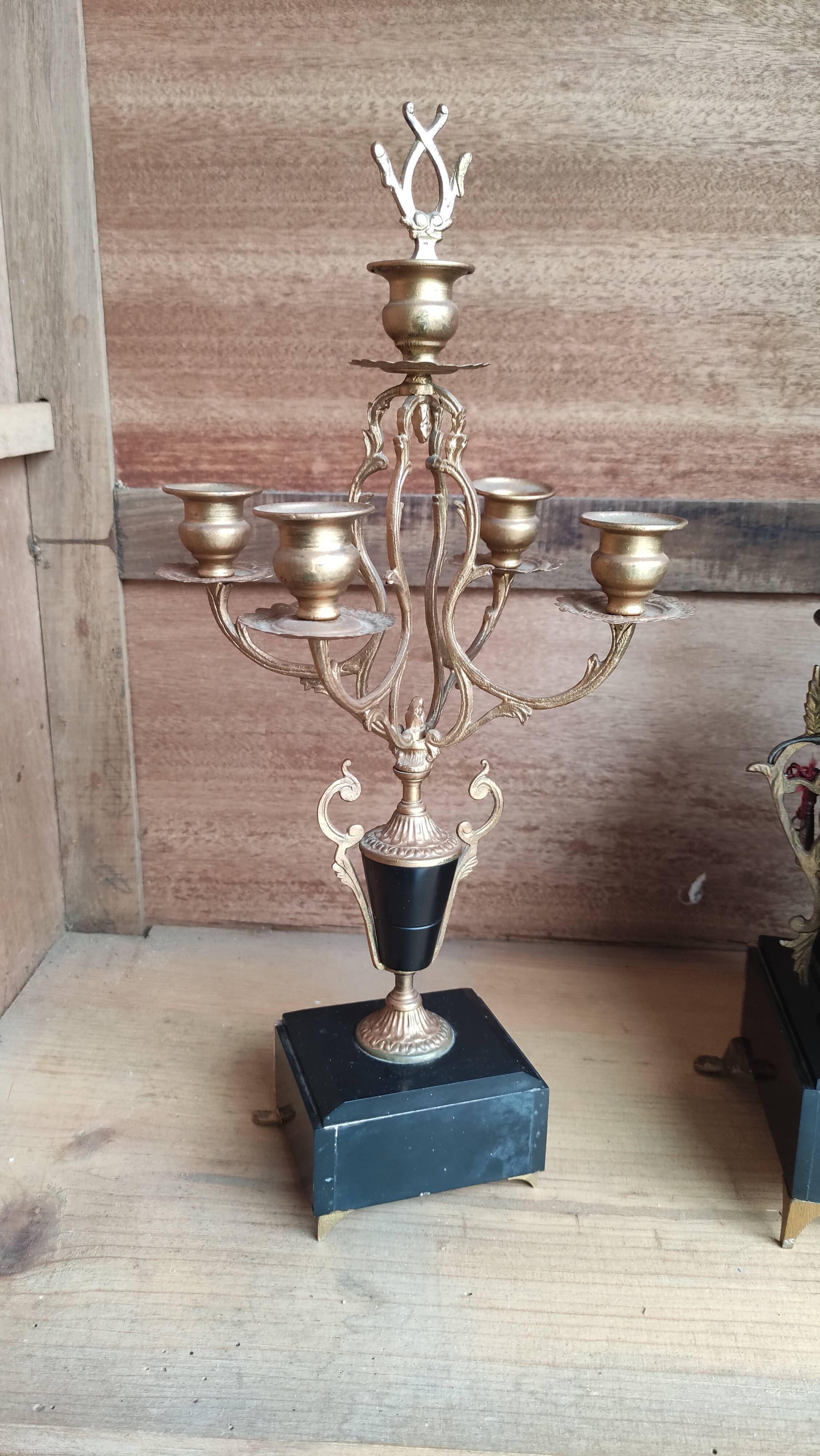 Old fireplace set period Napoleon III clock clock chandeliers