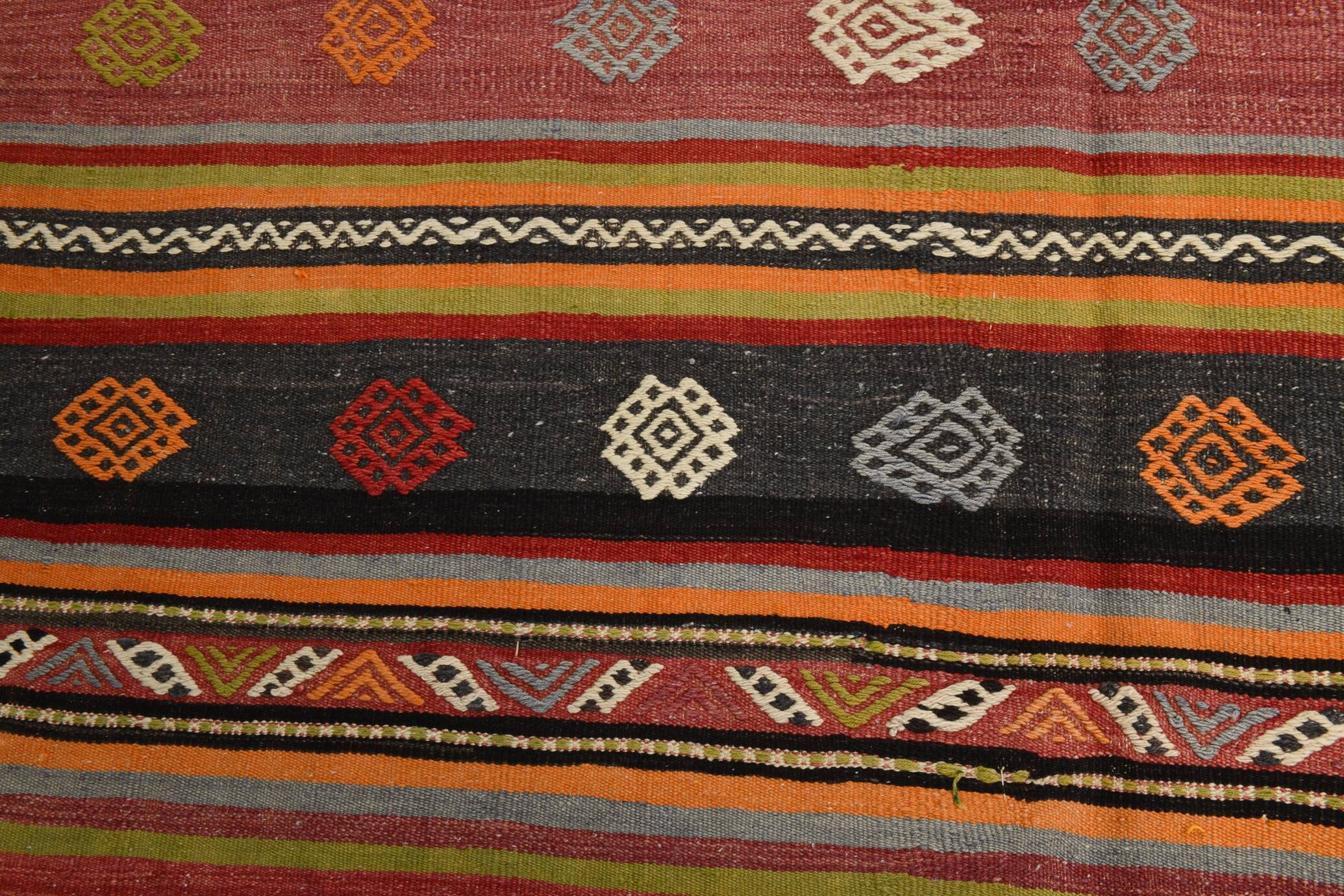 6x12 Long Wide Red Striped Kilim Rug,  190x356Cm