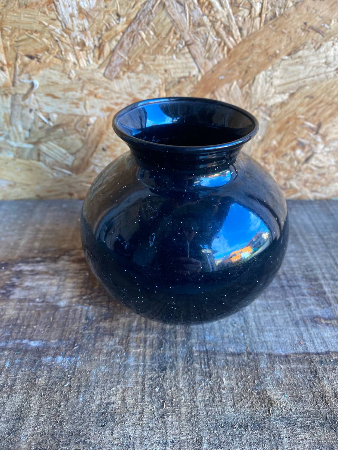 Vintage Black Inlaid Glass Vase International Design LA GALLERIA