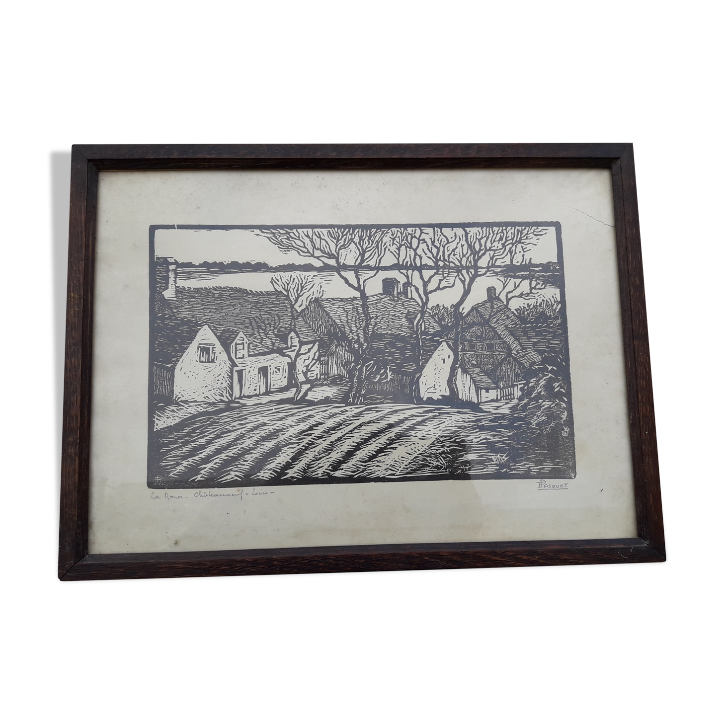 Poster framed and signed Pasquet La bramble Châteauneuf on Loire 34 x 25 cm