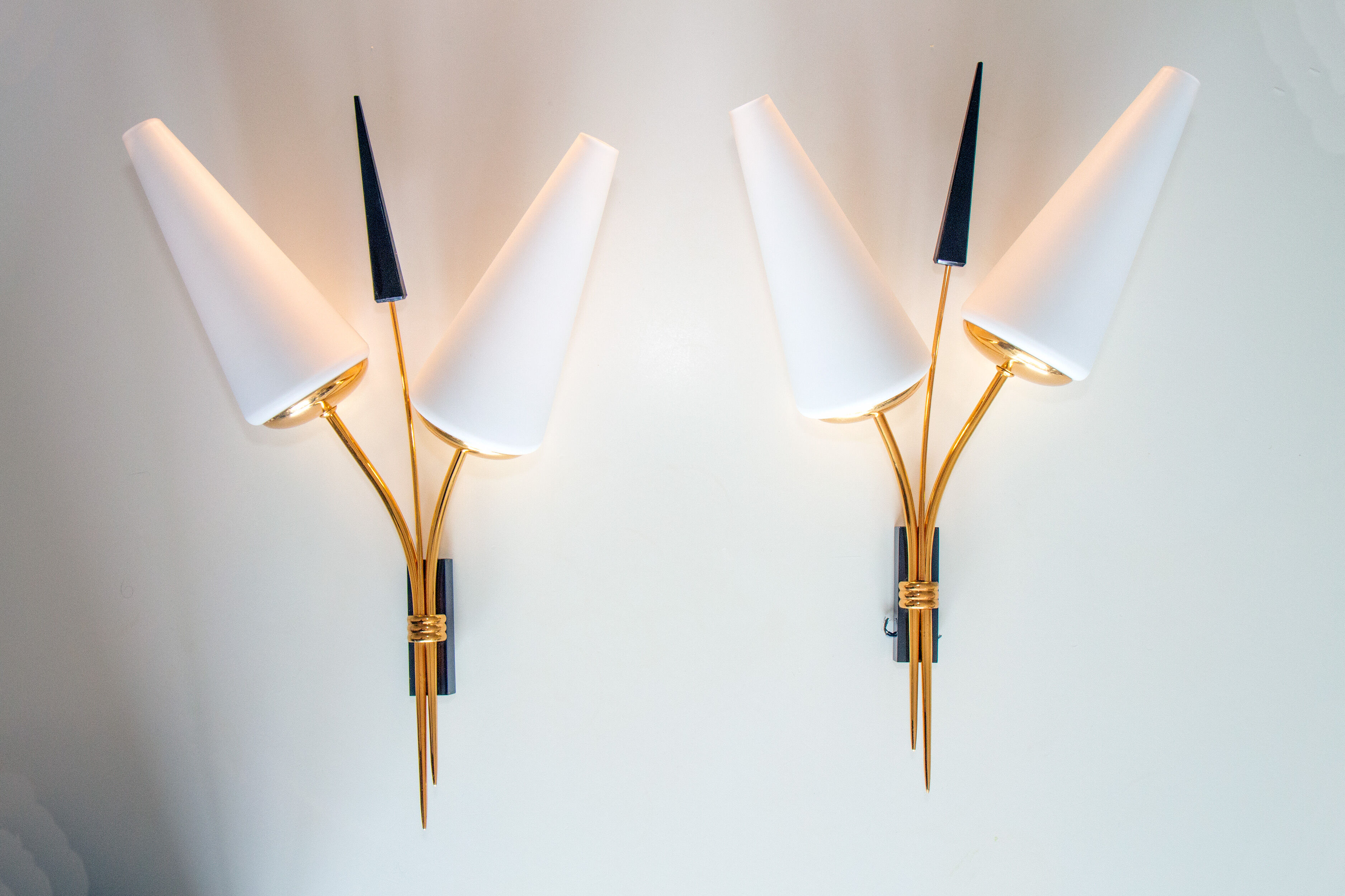 Pair of double reed sconces, 1960