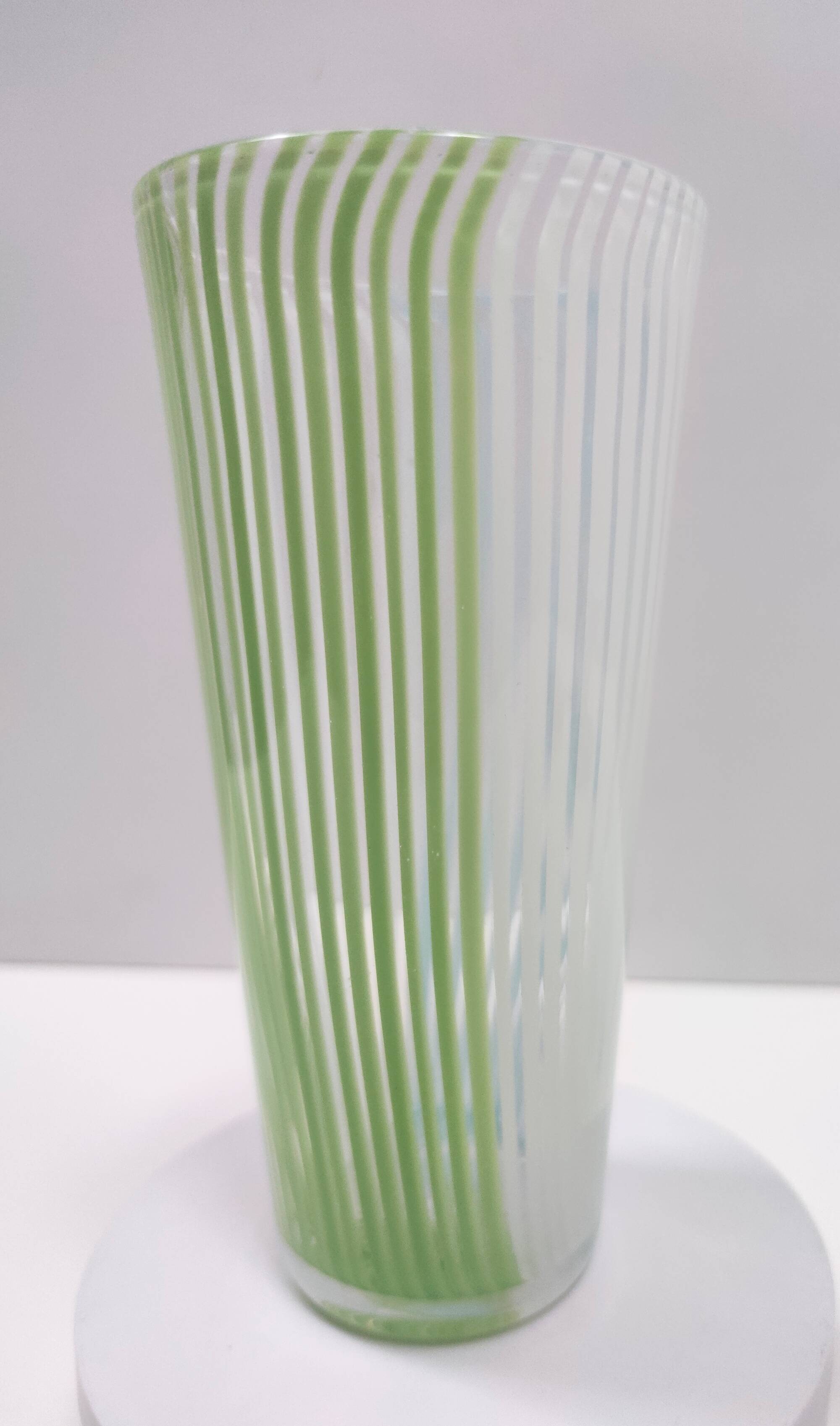 Green, White and Light Blue Murano Glass Vase by Dino Martens