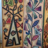 Screen decorated with wool threads, “Huichol” art, Sofia Ribeira, 124 cm