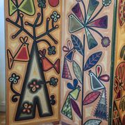 Screen decorated with wool threads, “Huichol” art, Sofia Ribeira, 124 cm