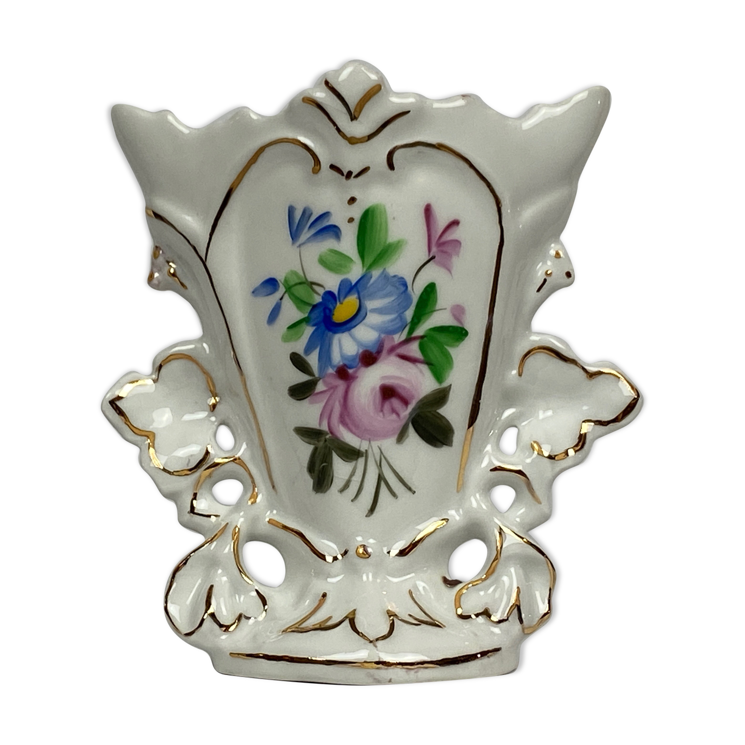 Vase of Bride porcelain XIXth Old Paris painted hand decoration flowers and gilding.