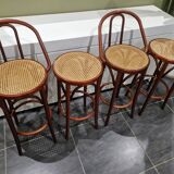 Lot de 4 tabourets de bistrot en cannage vintage