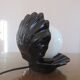 Black ceramic shell lamp and white opaline ball 1970
